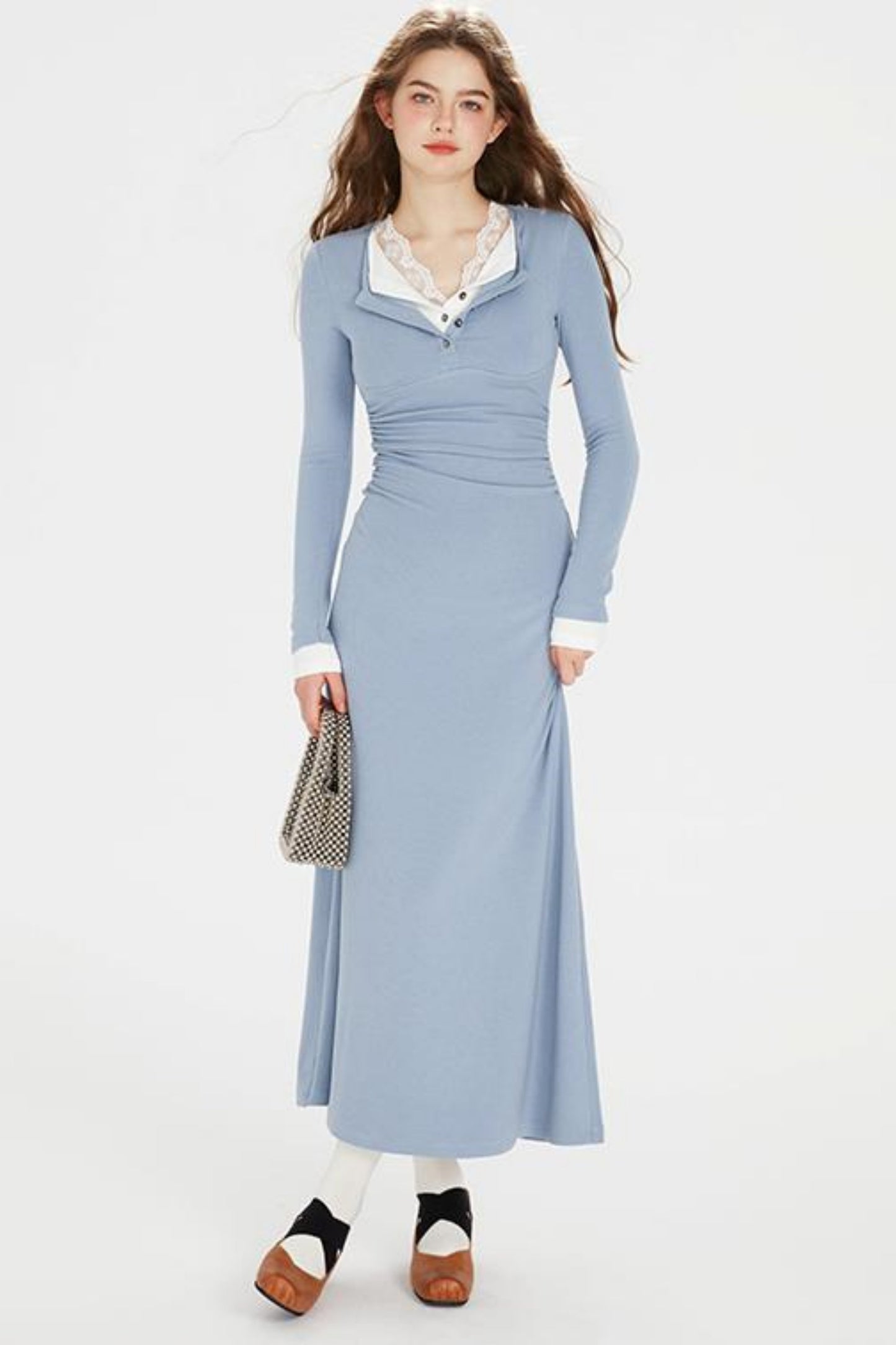 Sapphire Blue Lace Lapel Dress