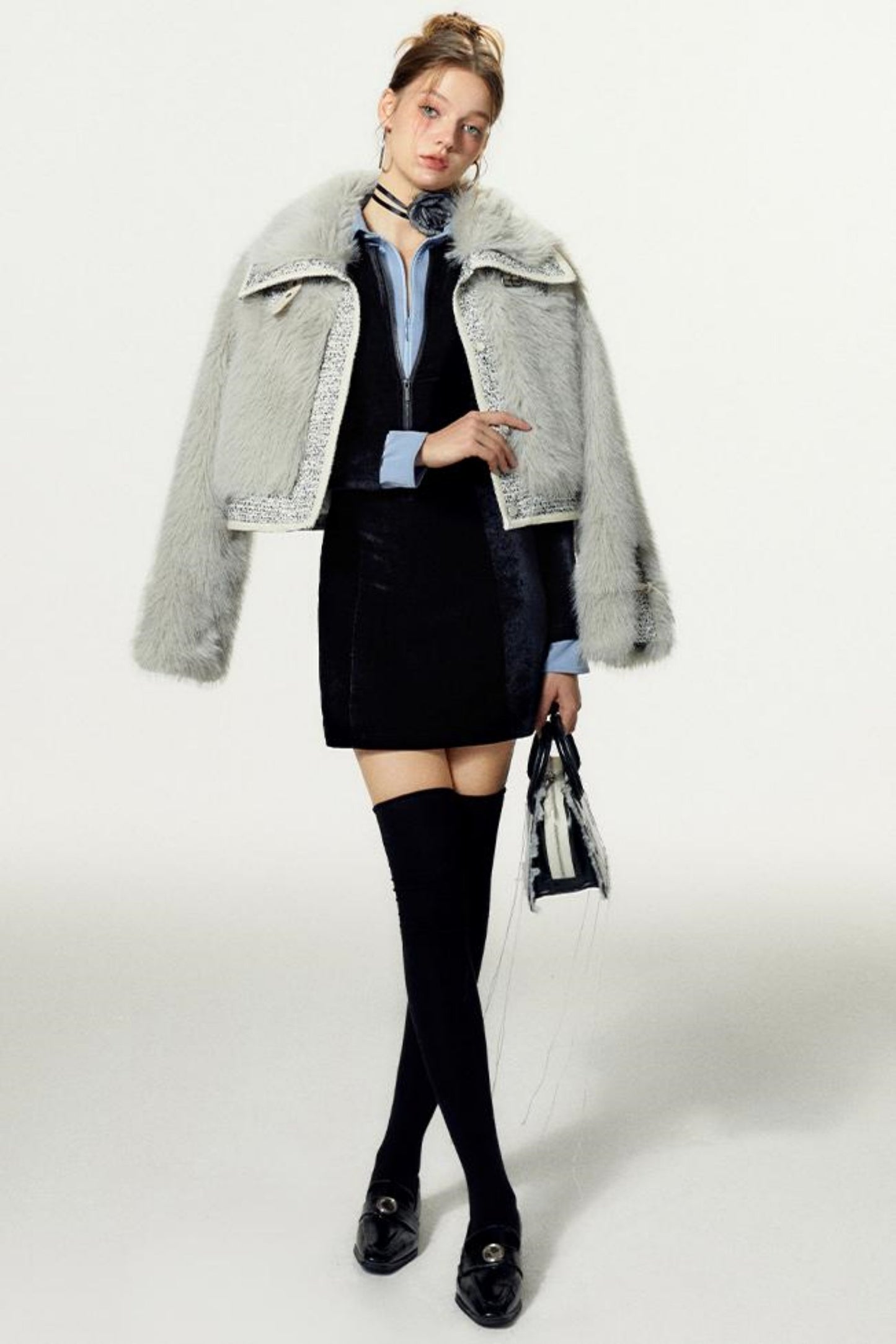 Contrasting Collar Shirt Dress