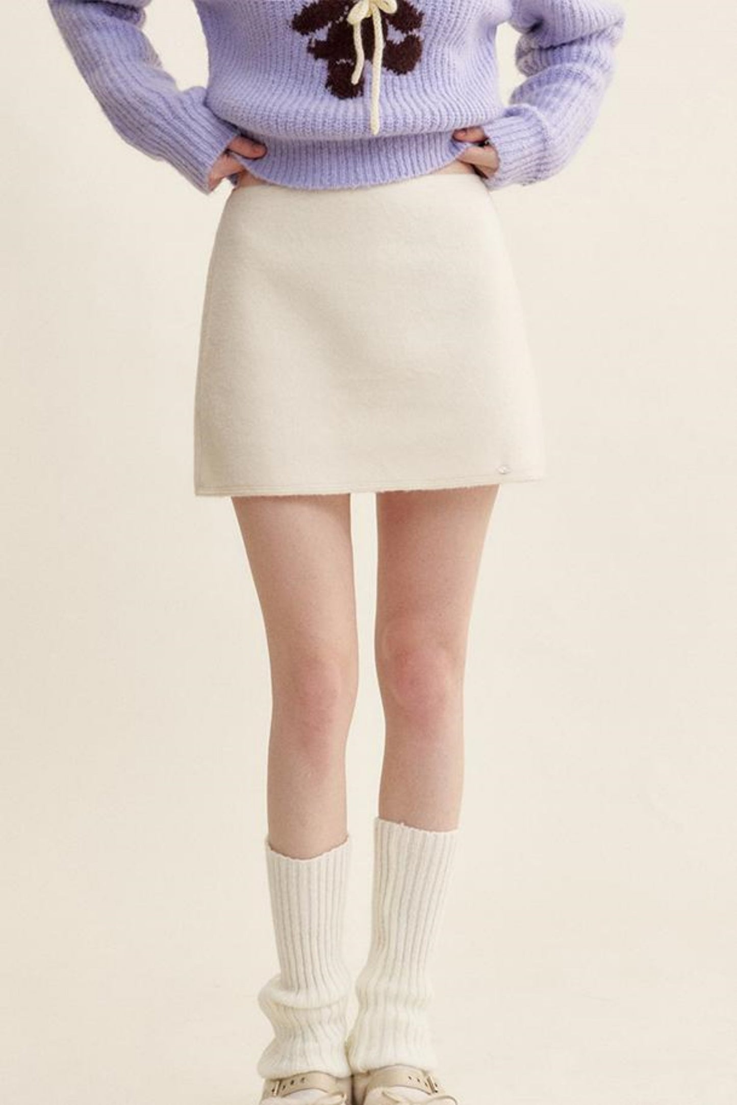 Cream Tweed A-Line Skirt