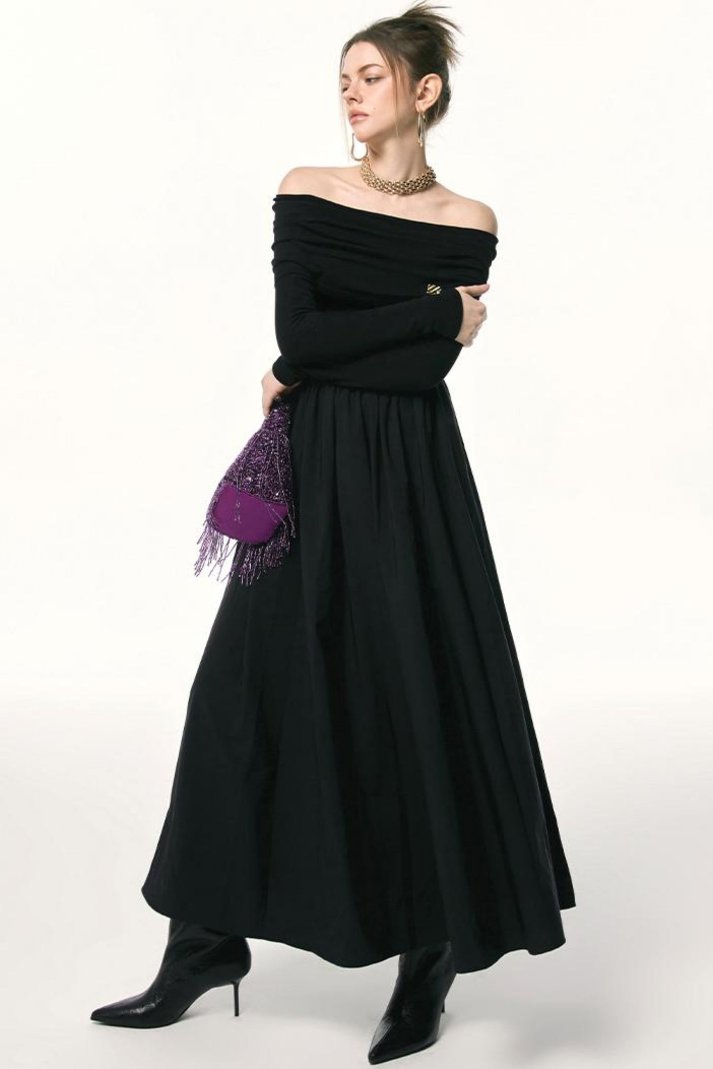 Black Embroidered Gown Dress