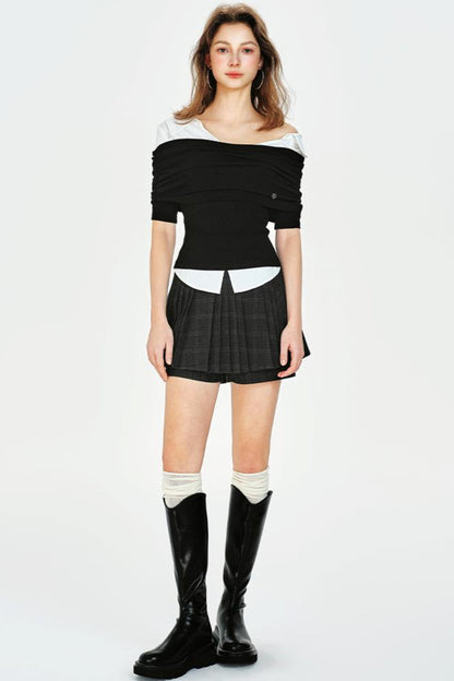 Vintage Style Off-Shoulder Knit Top