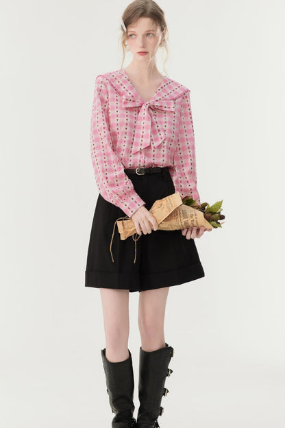 Pink Plaid Embroidered Shirt