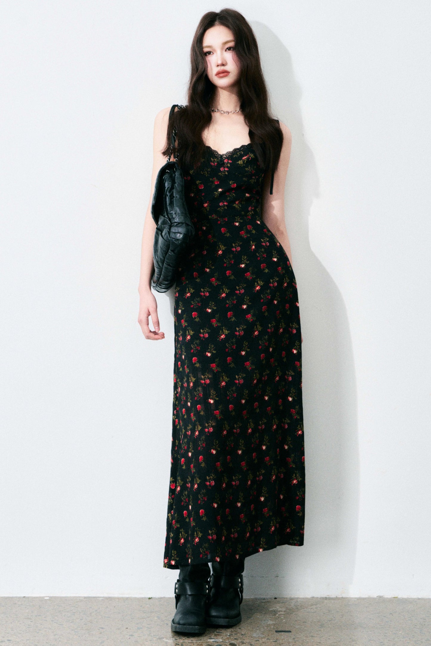 Floral Black Tie Dress