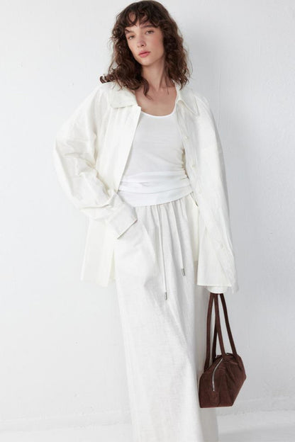 Ramie Layered Long Sleeve Shirt Set-Up