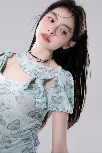 Frosted Green Cutout Knit Top