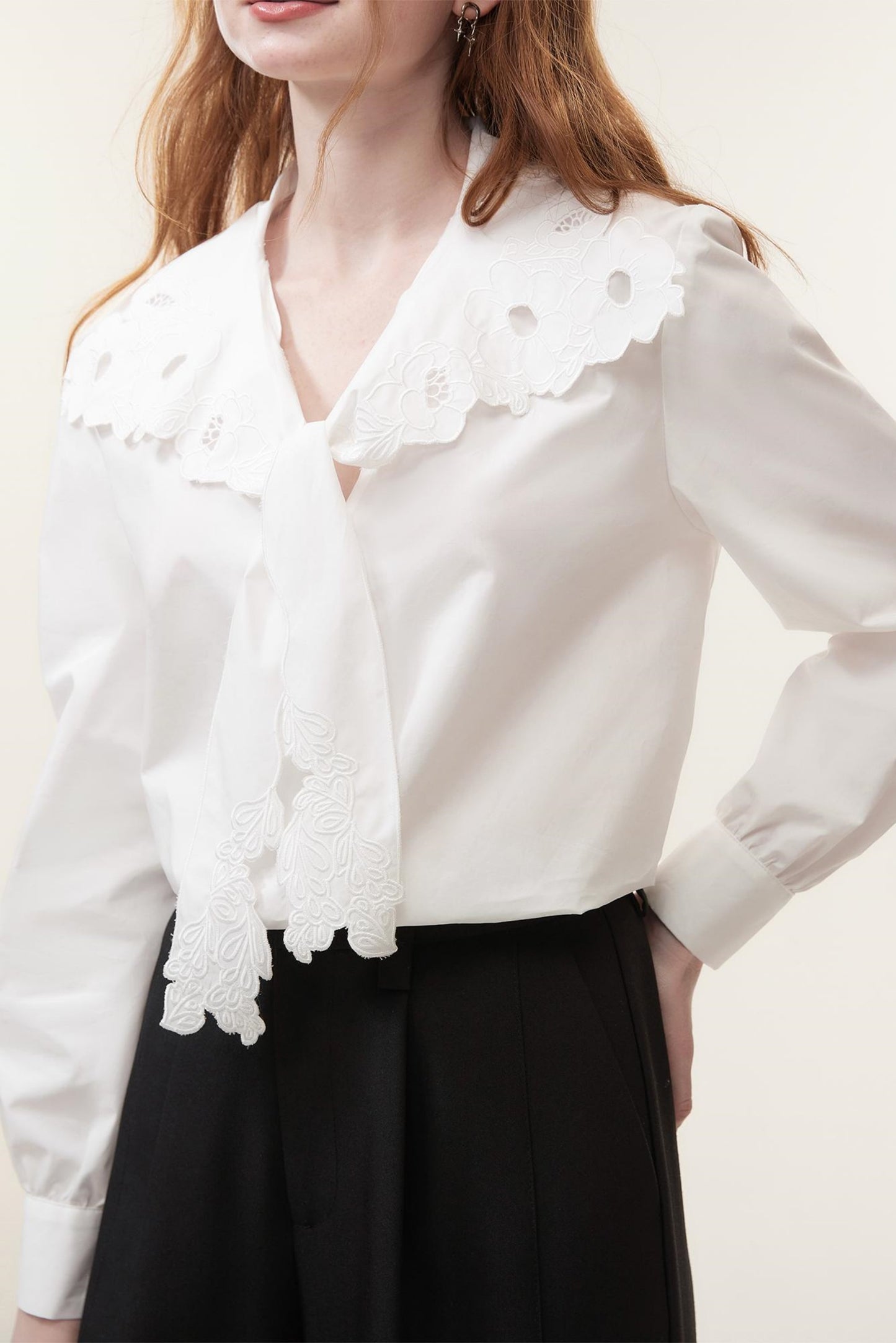 Hollow Embroidered White Blouse Top