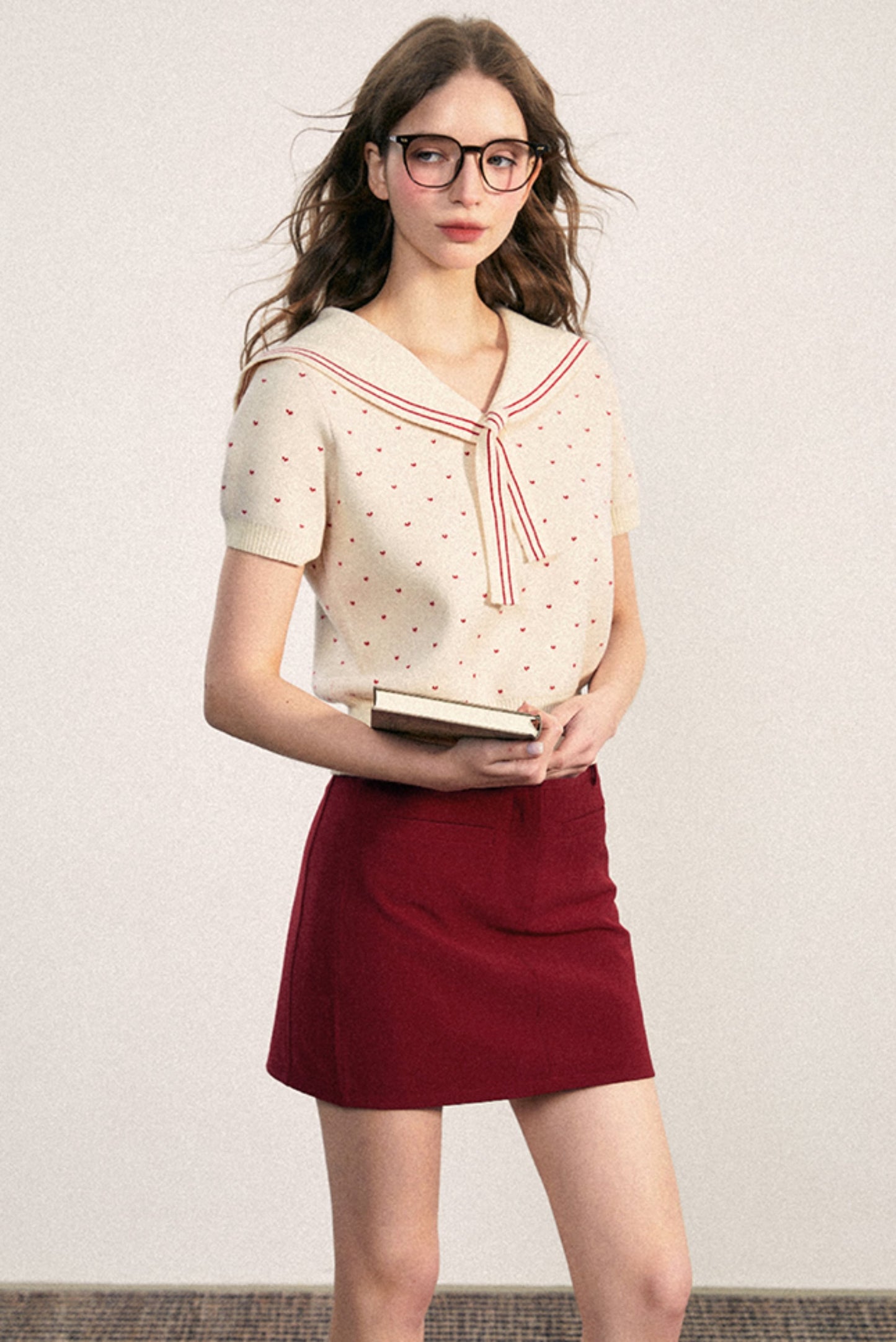 Navy Collar Dot Knit Top