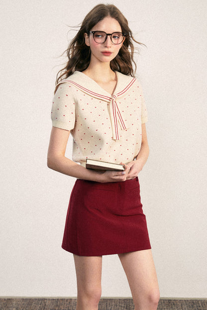 Navy Collar Dot Knit Top