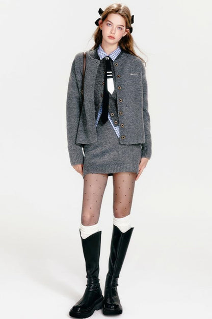 Chic Knit Vest & Skirt Set-Up