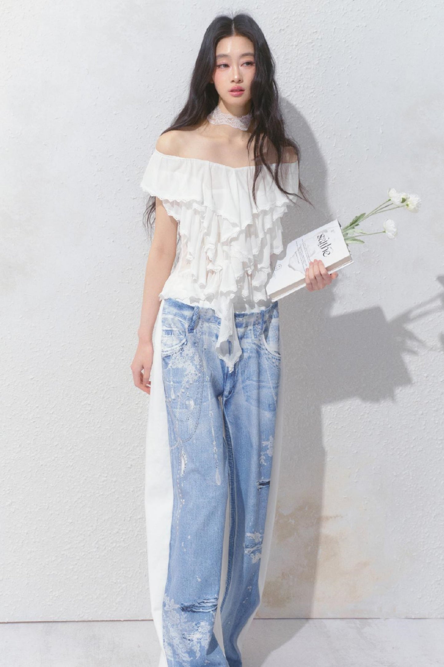 Blue Island White Denim Patch Sweatpants