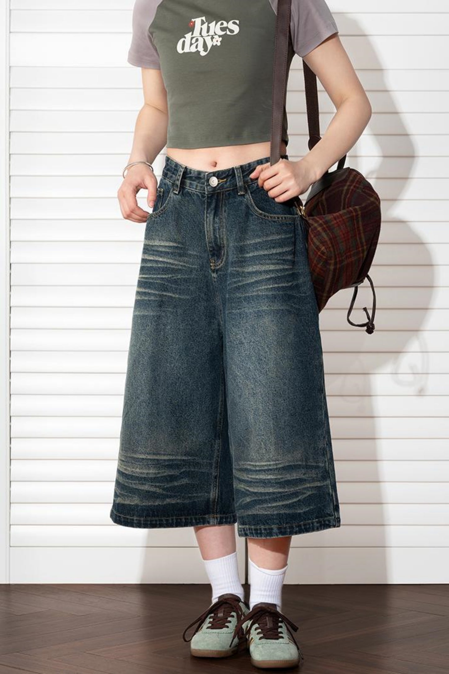 Wide Leg Cropped Denim Pants
