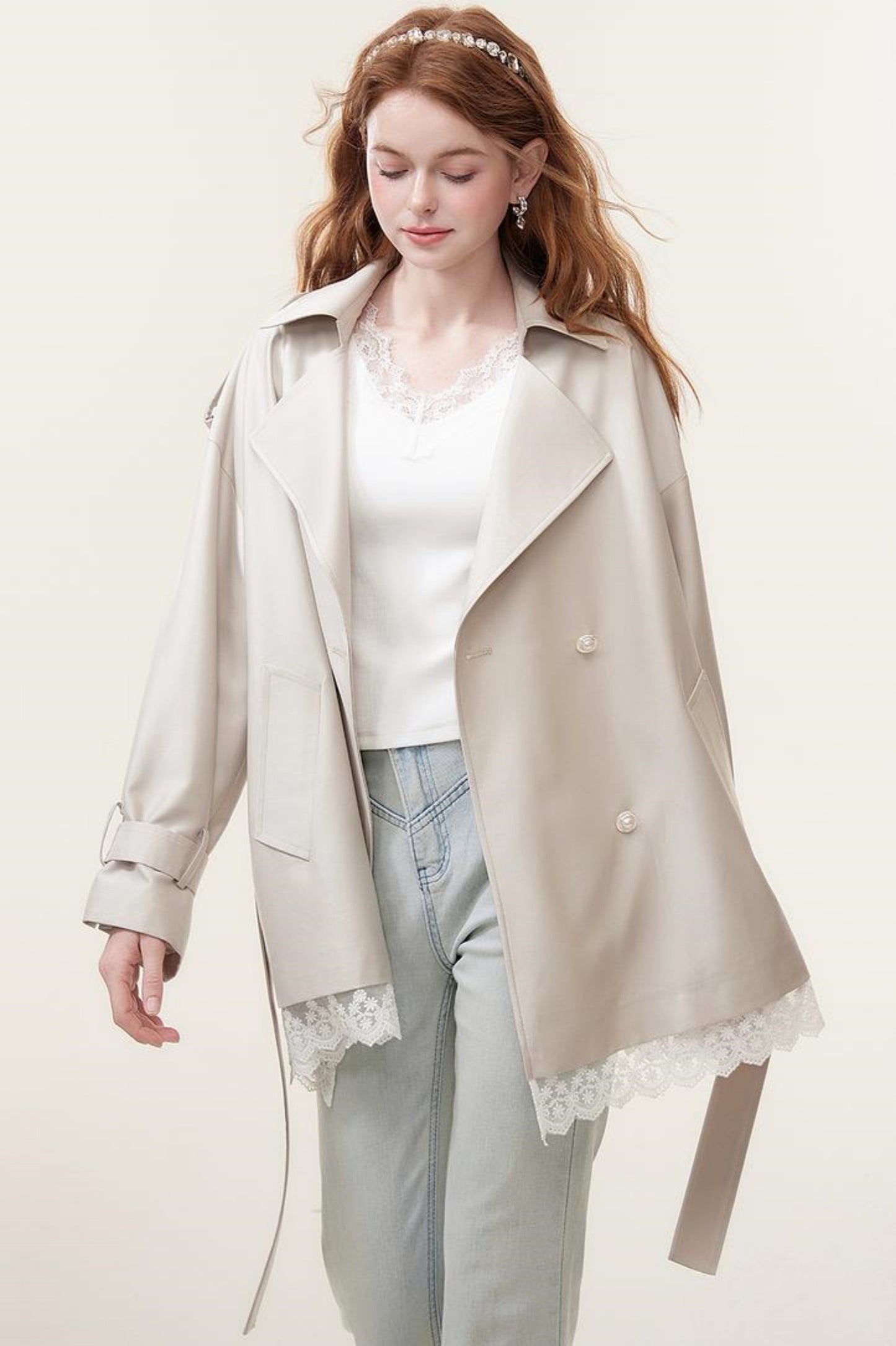 Spring Lace Trench Coat