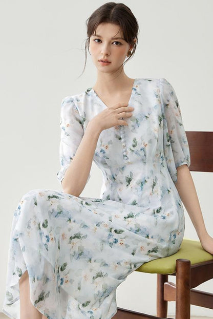 French Floral Midi Dress