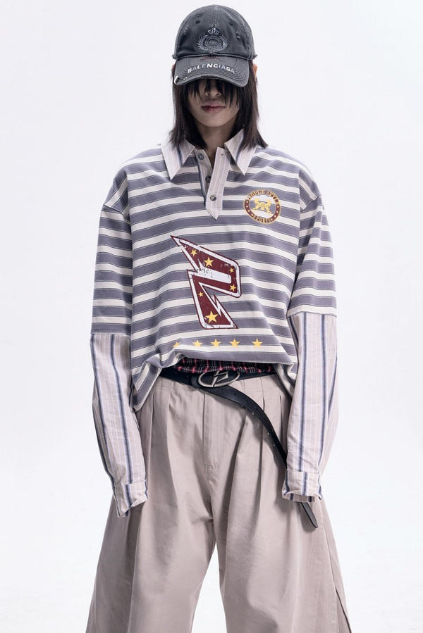 Vintage-Inspired Striped Layered Polo Top