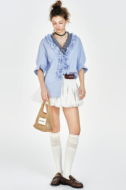 Blue Plaid V-Neck Shirt