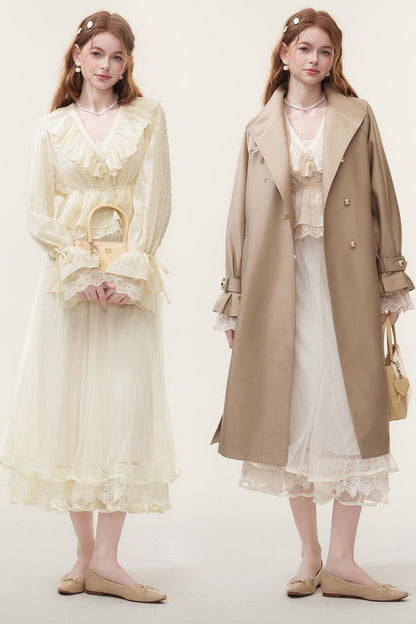 V-Neck Lace Ruffle Blouse