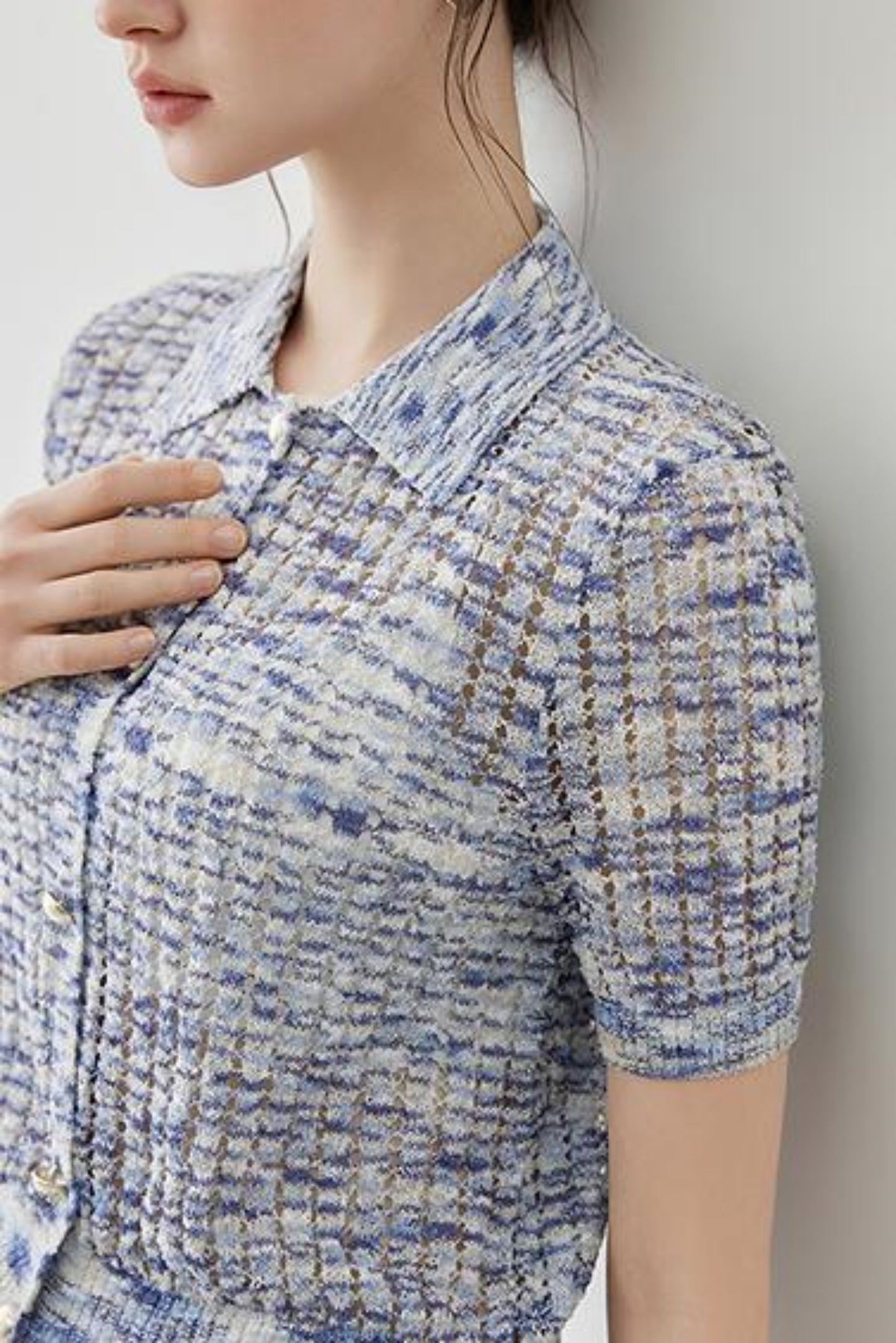 Elegant Polo Collar Short Sleeve Knit