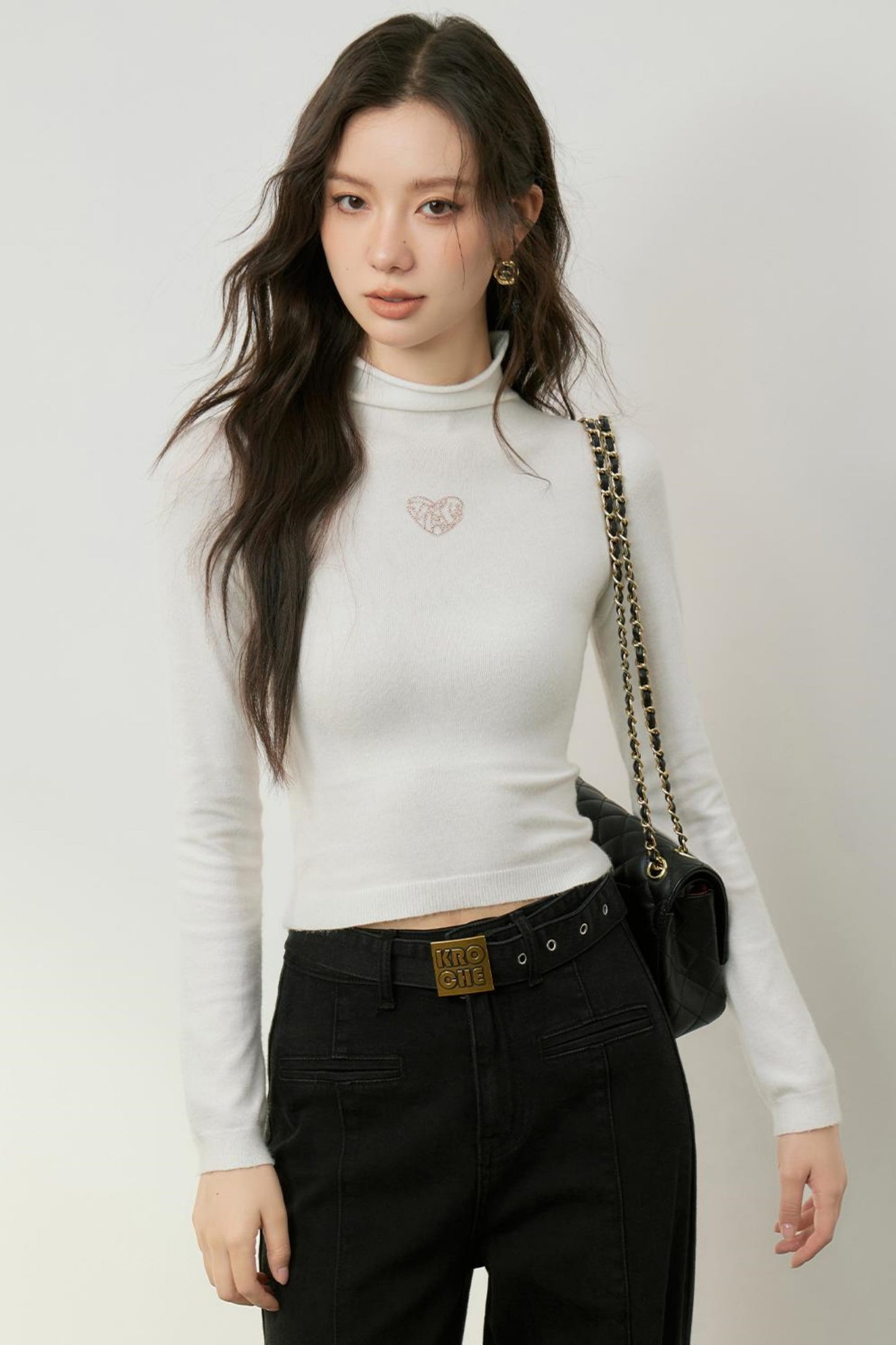 Gold Accent High Neck Knit Top