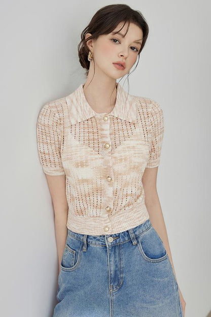 Elegant Polo Collar Short Sleeve Knit