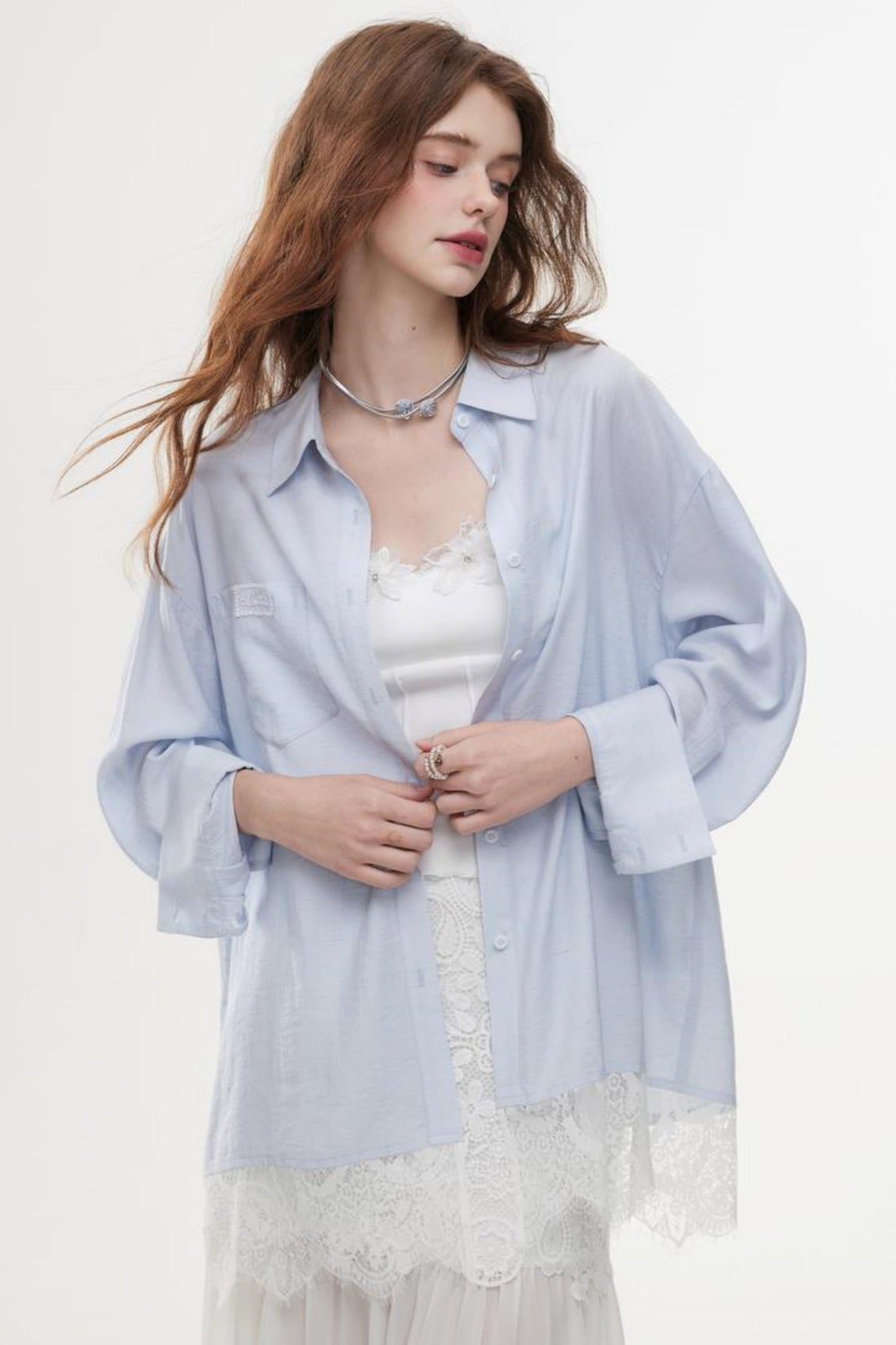 Lace-Trimmed Casual Shirt
