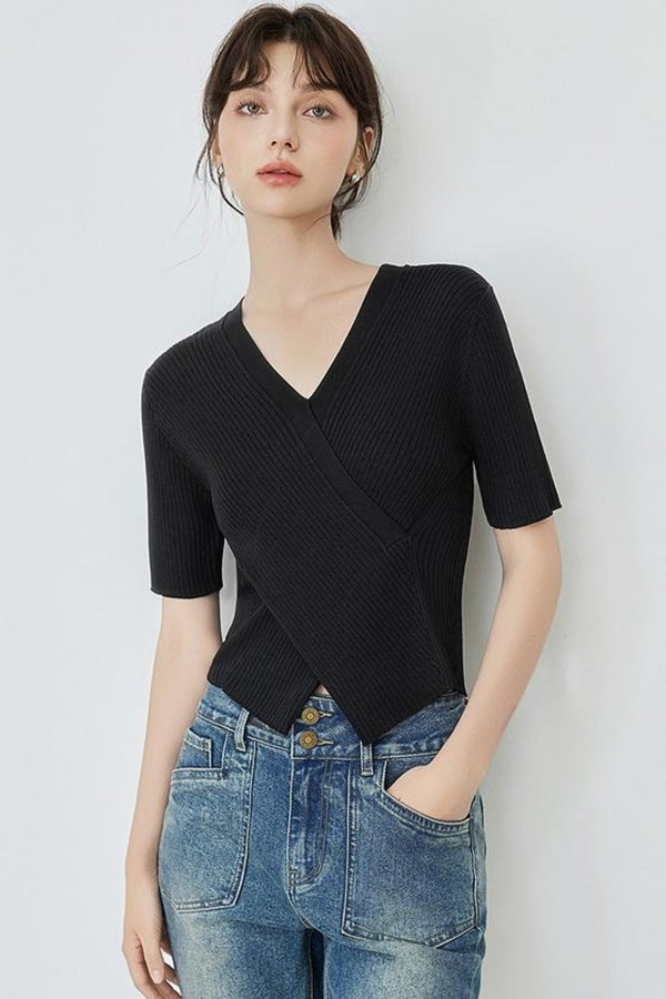 V-Neck Slim French Sleeve Knitwear
