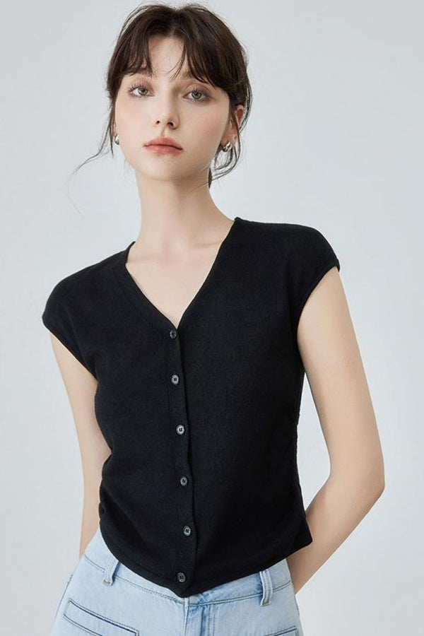 Waist-Fitted V-Neck Knit Top