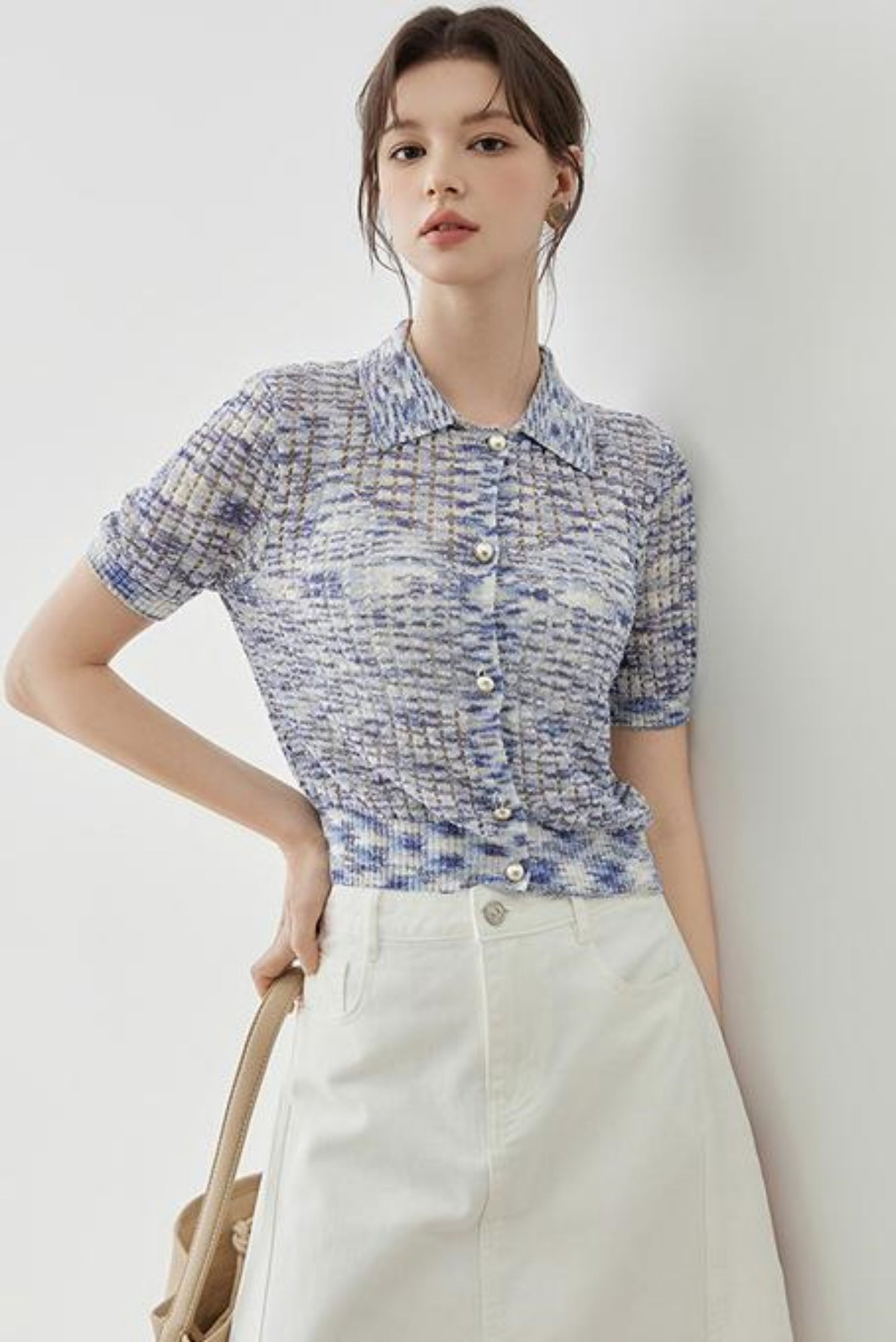 Elegant Polo Collar Short Sleeve Knit