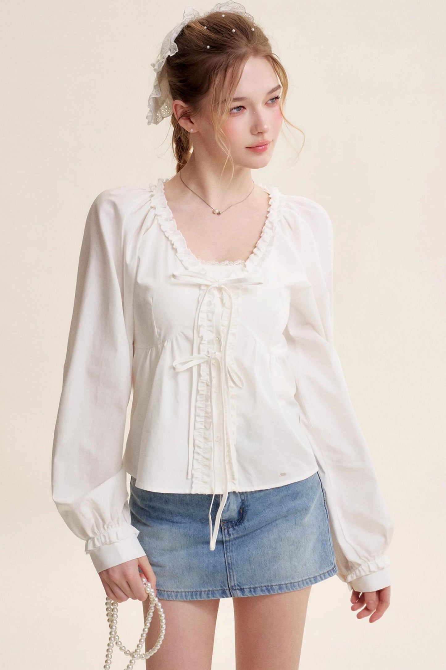 Bow Patch Denim Halter Skirt