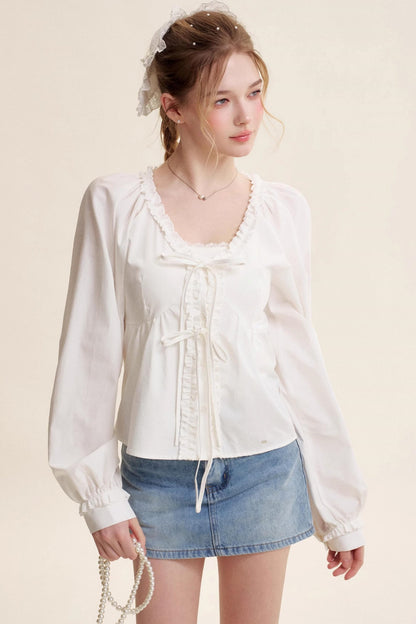 Bow Patch Denim Halter Skirt