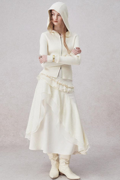 Weißer Wollspitzen asymmetrischer Rock 