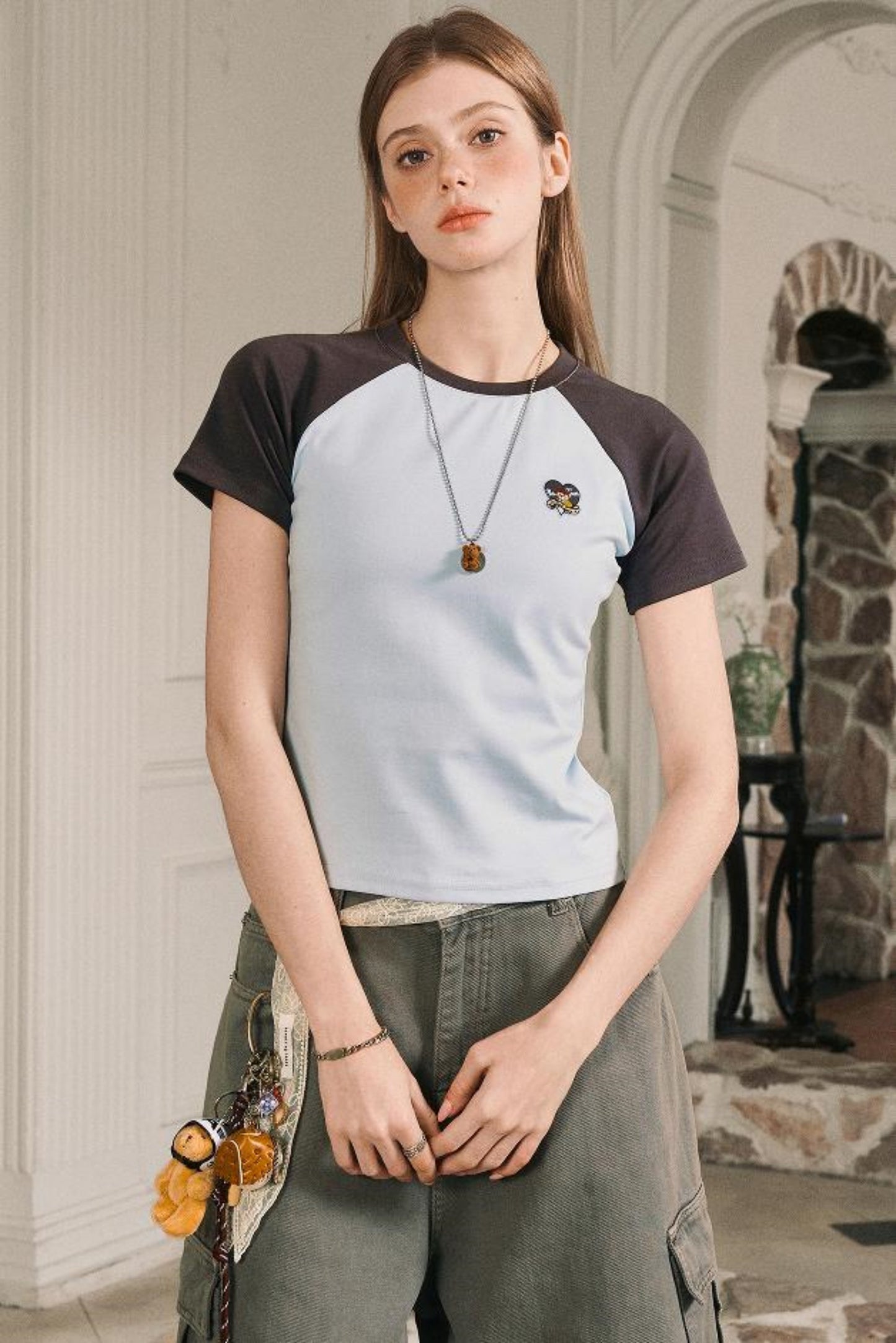 Color Block Shoulder Loose Fit T-Shirt