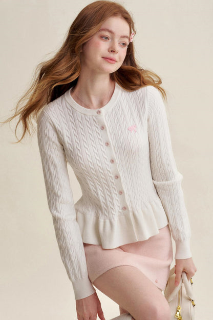 Lace Trim Bow Knit Cardigan