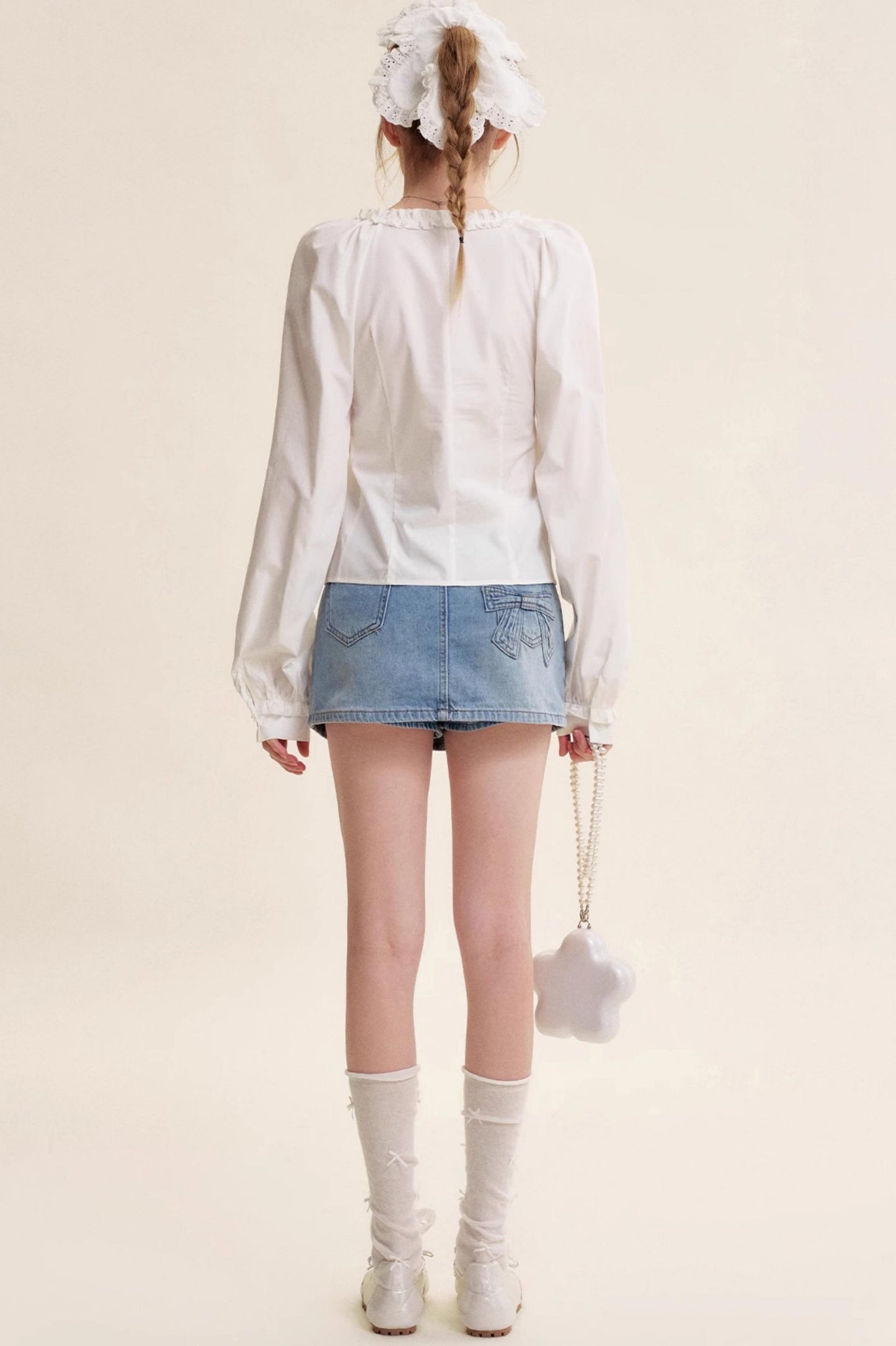 Bow Patch Denim Halter Skirt