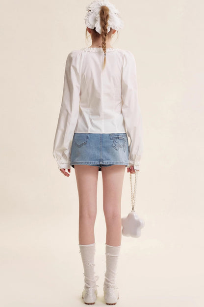 Bow Patch Denim Halter Skirt