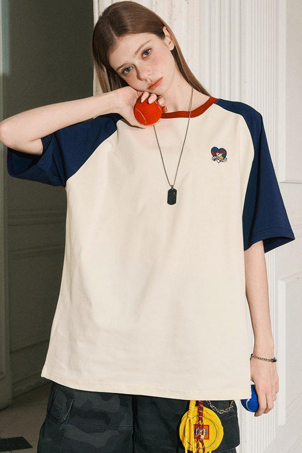 Color Block Shoulder Loose Fit T-Shirt