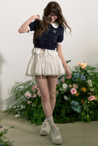 Lace Edge Doll Neck T-Shirt