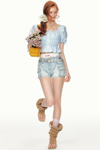 Ruffled Square-Collar Blouse