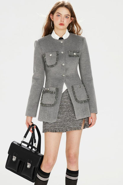 Gray Lace-Tweed Jacket Set-Up