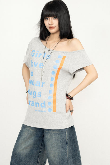 Y2K Style One-Shoulder Tee