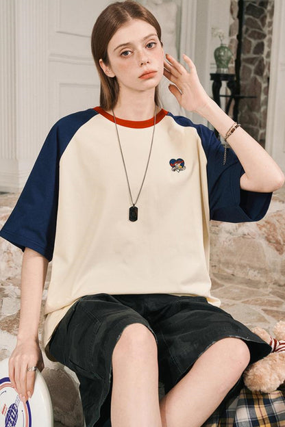 Color Block Shoulder Loose Fit T-Shirt