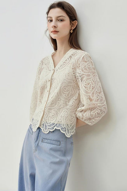 V-Neck Lace Blouse Set