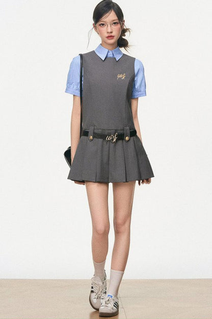 Summer Pleated Vest Dress Set-Up