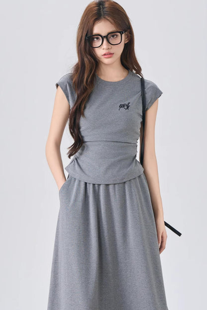 Flowy Sleeve Top And A-Line Skirt Set-Up