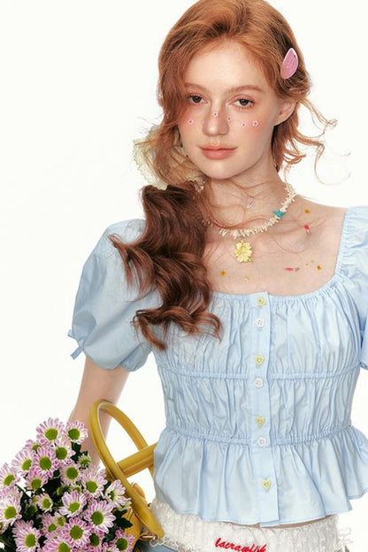 Ruffled Square-Collar Blouse