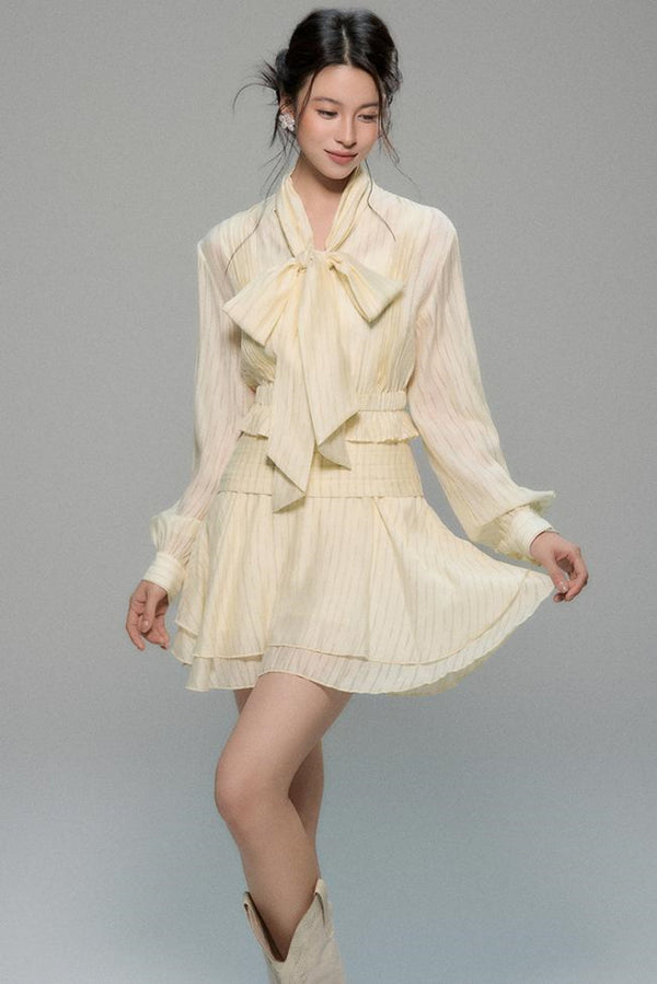 Chic Mountain-Sea Bow Blouse Set-Up