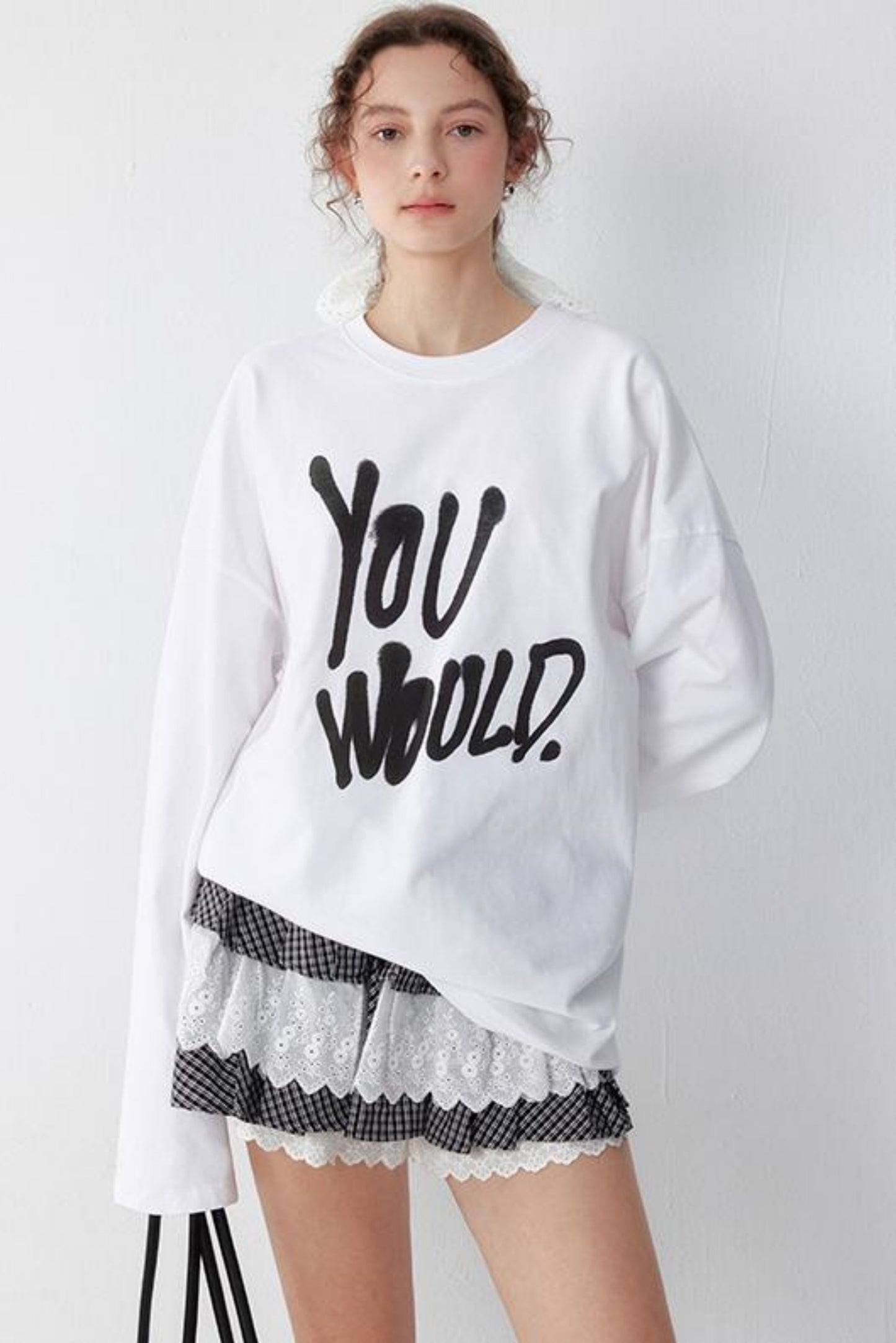 White Print Long Sleeve Tee