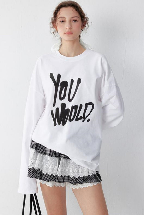 White Print Long Sleeve Tee