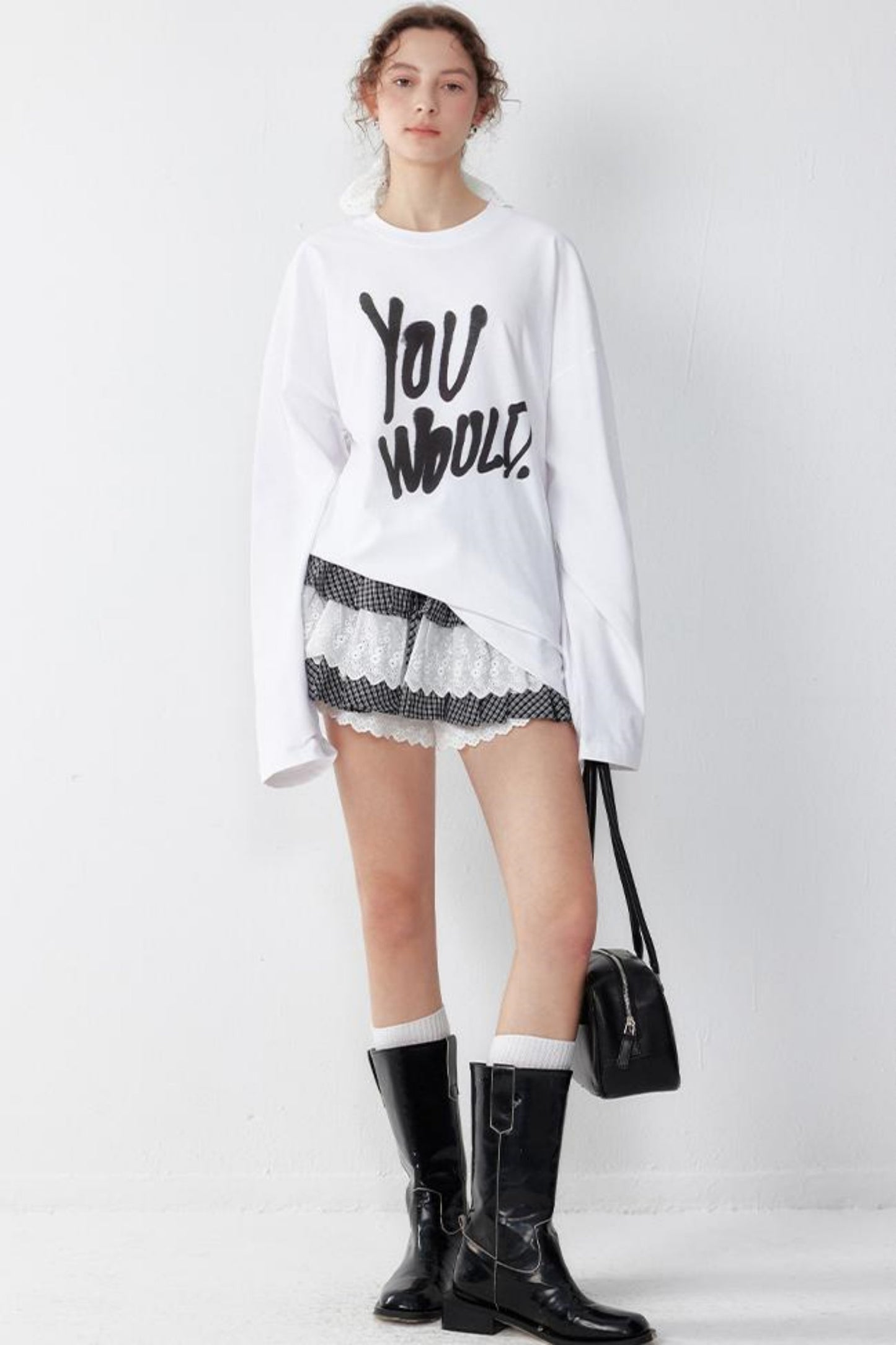White Print Long Sleeve Tee