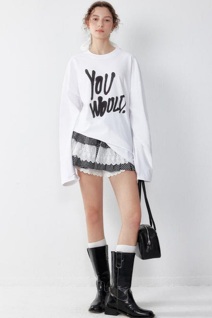 White Print Long Sleeve Tee