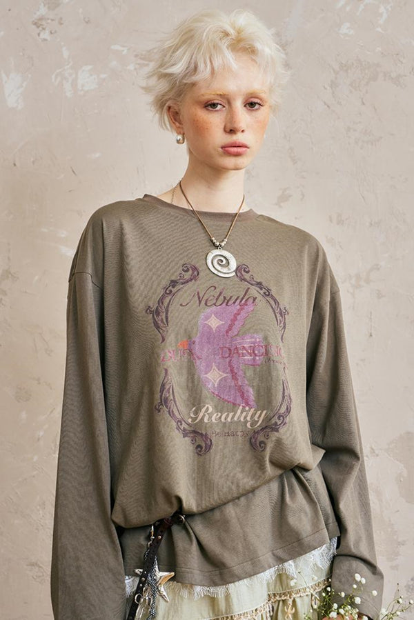 Swallow Print Long T Shirt